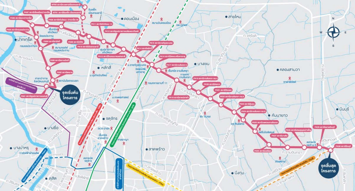 แผนที่รถไฟฟ้าสายสีชมพู